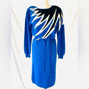 Vintage 80s John Richards knitted blue angora blend Sweater Dress S